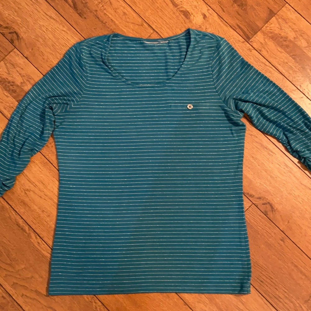 Chico's Turquoise Striped Tee Top